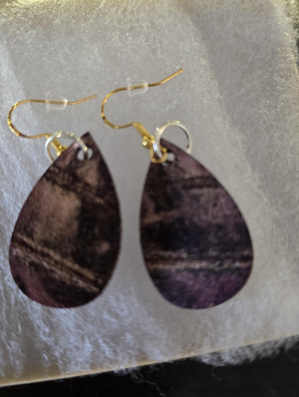 HANDCRAFTED Wood Dangle Earrings HANDPAINTED Delicate Piercing ARTISAN Jewelry - Picture 8 of 10